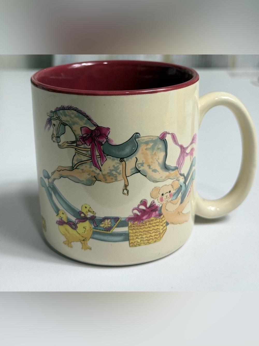 Vintage Creative Concepts Cream and Burgundy Carousel Horse Ceramic Mug